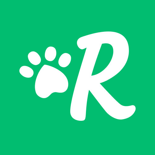 White R and paw on a solid green background