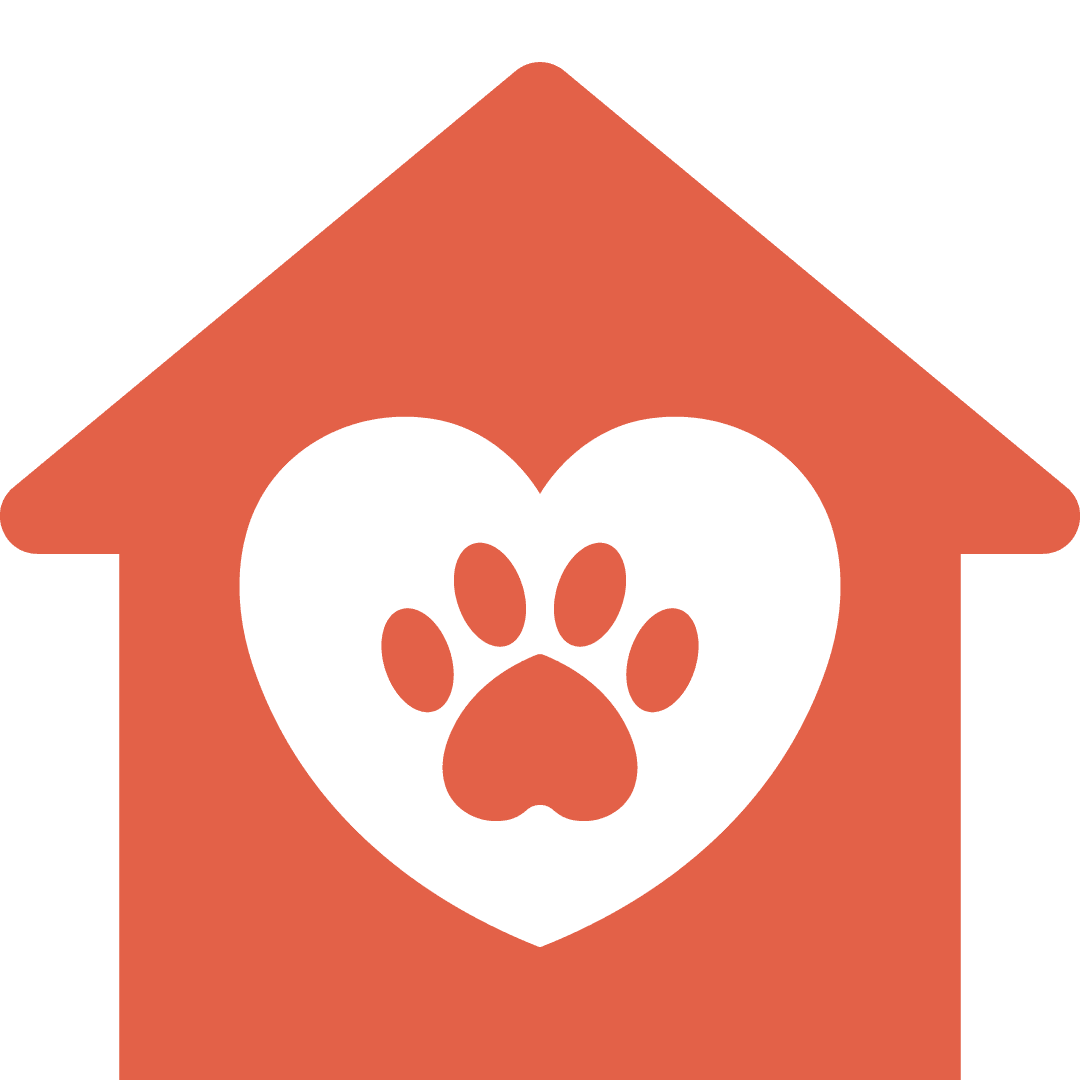 drawing of a house with a paw print and heart on it in orange